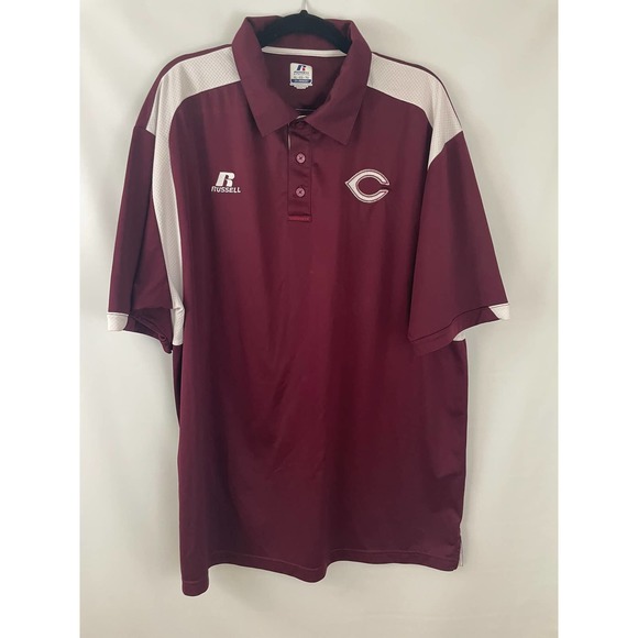 Cincinnati Reds Baseball Mens Russell Athletic Dri-Power Size XL Burgundy Collar - Picture 1 of 5